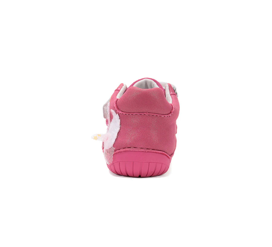 Close-up of soft leather upper and stitching on D.D.Step barefoot shoes