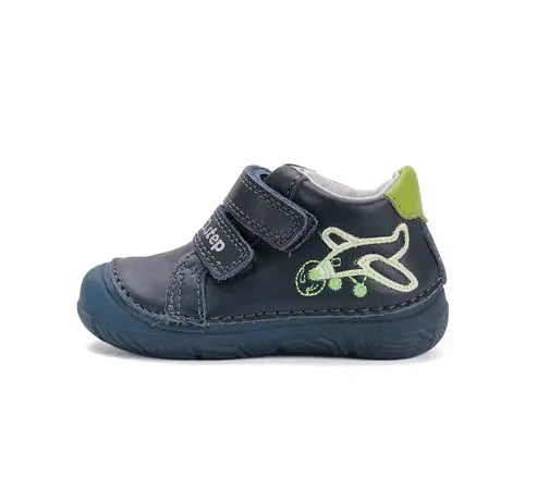 Toddler first walking shoes soft leather flexible sole boys navy D.D.Step