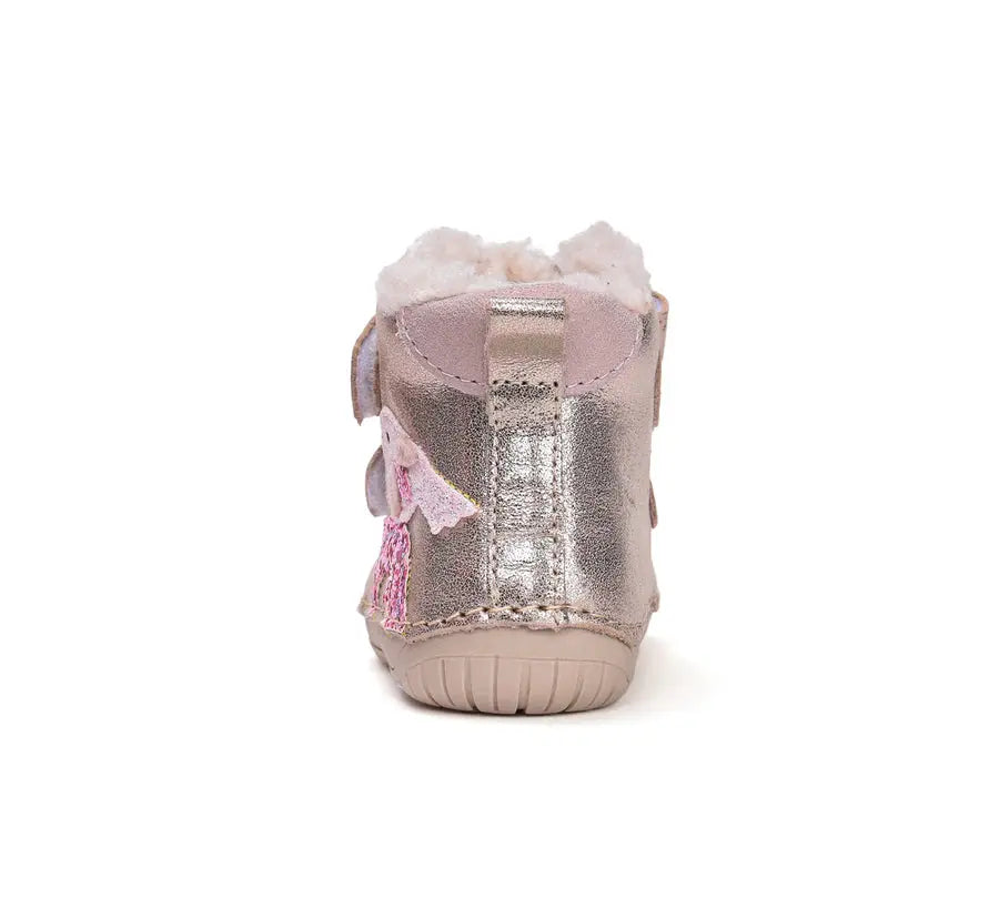 d.d.step little girl barefoot padded ankle boots (w070-52624a) boots uk close up of material and stitching details
